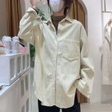 Thick Corduroy Shirt with Pocket Casual Loose Shirt Turn Down Collar Women Tops Autumn Winter Long Sleeve Clothes
