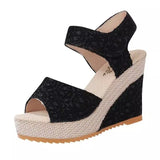 Long-Term Women's Sandals Flat Slope With Lace Fish Mouth Women Magic Sticky Buckle Buckle Pine Cake Thick Bottom