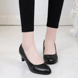 Women's Heel Single Shoes Black Round Head Thick Heel High Heel Shoes Professional Leather Shoes Dress Etiquette Work Women's