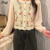 Women Print Casual Simple Hollow Out Teens Square Collar Daily Vintage Harajuku Crop Chic Comfortable College Loose