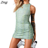 Women Ladies Sleeveless O neck Drawstring Bodycon Slim Summer Casual Party Mini