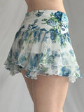 Babes Wind Screen Printing Irregular Lace Low-Rise Mini Skirt Holiday Thin Thin Short