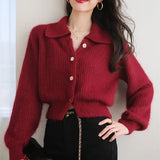 And Winter New Year Red Polo Knitted Cashmere Knitted Cardigan Women Soft Glutinous Loose Outer Sweater Winter Thick