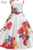 Print Summer Dress Women Vintage Dresses Elegant Retro Party Tank Sleeveless Casual Office