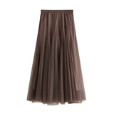 Long Yarn Skirt Half Dress Girl Autumn And Winter High Waist Long Net Yarn Skirt 100 Folding Skirt A Skirt Fairy Dress