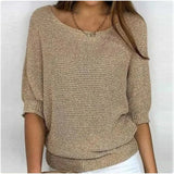 New Solid Color Round Knit Shirt Women Commuting Elegant Seven-Sleeve Top Air-Conditioning
