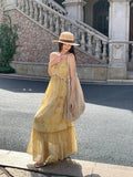 Xixi 2025 Summer New Retro High-Rise Sling Dress Print Pure Desire Holiday Dress Women