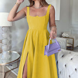 Spot 2025 Summer New Women's Fashion Pure Color Versatile Medium Long Sling