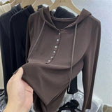 Zingj Age Reduction Double-Sided Hoodie Long Sleeve T-Shirt Buttons, Thick And Warm