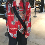 Shirts Women Long Sleeve Print Ulzzang Cat Turn-down Collar Students Designed Womens Korean Style with Buttons