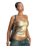 Zingj Women's Wear 2024 Winter New Solid Color Casual Chest Exposed Navel Sleeveless Gold Slim Vest