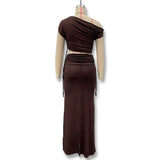 Spring And Summer New Women's Solid Color Tie With Slanted Shoulder Dress Open Skirt Dress