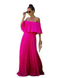 Zingj / Summer 2023 New Women's Sexy One-Line Collar Off-Shoulder Fold Chiffon Dress