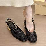 Temperament Square Head Braided Back Empty Sandals Women 2025 New Design With Skirt Crystal Heel Single