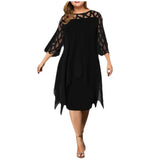 Women's Lace Splicing Seven-Sleeve Irregularly Sleeves Chiffon Dress