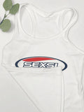Logo Print Ribbed Tank Top-Outfit