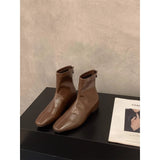 Brown Martin Boots Women's Shoes 2025 Autumn/Winter New Square Skinny French Short Boots Single