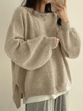 Oversized Split Hem Pullover Sweater- Outfit