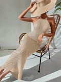 And Summer New Body Repair Neck Tie Bare Back Knitted Sweater