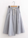 Women Skirt Summer Korean Style Solid Elastic High Waist Midi Long Skirt With Belt Female Office Ladies