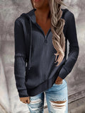Zingj And Winter New Solid Color Casual Hoodie Loose Zipper Half Cardigan Set Long Sleeve Hooded Knit Women's Wear-Outfit