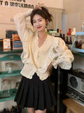 Cardigan Women Ruffle Lace Patchwork Shirt Knitted Cardigan Korean Casual Ladies Tops Coat Woman Sweter 2023 New