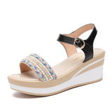 Sandals And High-Heeled Roman Pine Cream Sandals Round Head Water Drill Bohemian