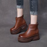The Children Of Thin Boots Autumn And Winter New Cow Skin Pine Cake Bottom Leather Small Short Boots Soft Bottom Fashion Boots