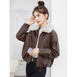 Fur Collar Plus Velvet Coat Women 2025 Winter New Small Loose PU Locomotive Jacket