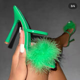 High-Heeled Slippers Women's 2025 Summer Square Large-Size Pure Color High Heels Fashion Wearing
