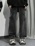 Men's Distressed Star Embroidered Loose Jeans- Outfit