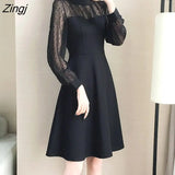 Sale Dress Women Long Sleeve Black Solid Lace Elegant Dresses 4XL Womens Korean Fashion Turtleneck Slim Ladies Harajuku