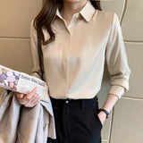 Spring Satin Women's Shirts Fashion Silk Button Solid OL Elegant Ladies Tops Long Sleeve Blouse Basic Women Shirts