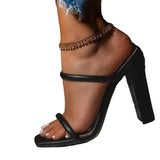 Coarse And Square Head High And Slippers Women's Fine Band With The Slope And Outside Wearing Cold Slippers