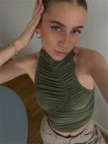 Sleeveless Ruched Tube Tops Cropped Party Clubwear 2023 Sexy Women Slim Fit Tank Y2K Summer Green Solid Mini Vest