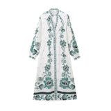 New Printed Long Dress Lantern Sleeve V-Neck Casual Beach Vacation Shirt