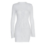 Zingj New Fall 2023 Women's Front Lace With Sexy Leaky Chest Solid Color Round Collar Long Sleeve Wrapped Hip
