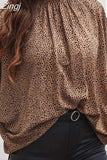 Vintage Leopard Print Shirt Elegant Summer Blouse Lace-Up Batwing Short Sleeve Loose Casual Stand Collar Fashion Tops