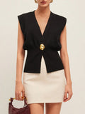 Women's Elegant Casual Knitted Vest Deep V Collar Simple Fashion Commuting Temperament