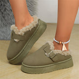 Fashion Autumn And Winter Thick-Soled Plush Buckle Warm Cotton Slippers Casual Large-Size New Women's