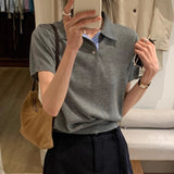 Gray Fake Two-Piece Design Sense Niche Short-Sleeved T-Shirt Girl 2025 Spring And Summer New Bump Striped Top