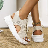 Spring And Summer New Sloping Sandals Women Large Size Flying Breathable Net Cloth Hollow Loose Fish Mouth