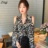 Shirts Women Summer Print Chiffon Bare Shoulder Chic Korean Style Thin Sun-proof New Stylish Womens Tops Breathable