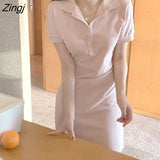 Women Girlish Harajuku Mini Casual Femme Turn Down Collar Soft Tender Streetwear Korean Slim Sweet Sexy Summer Basic