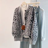 European Version Of Retro Lazy Chic Leopard Single-Rower Buckle 2025 Knitted Cardigan Sweater Coat Women's