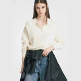 Autumn And Winter Polo Collar Solid Color Sweater Women's Casual Knitted Shirt Hot