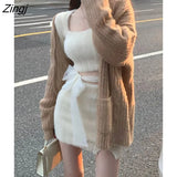 Autumn Elegant Knitted 2 Piece Dress Female Party Y2k Mini Dress + Office Lady Short Skirt Korean Fashion Sweater Chic