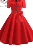 Women Summer Dress Elegant Retro Vintage 50s 60s Robe Rockabilly Swing Pinup Dresses Casual Red Party
