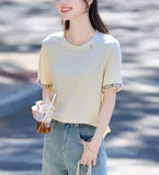 Cream-Colored Top 25 Years Of Summer New Commute Fashion Design Lace Splicing Loose T-Shirt
