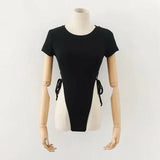 Zingj New Summer Stretch Slim Waistband Jumpsuit Women's Solid Color Short-Sleeved T-Shirt Bottom